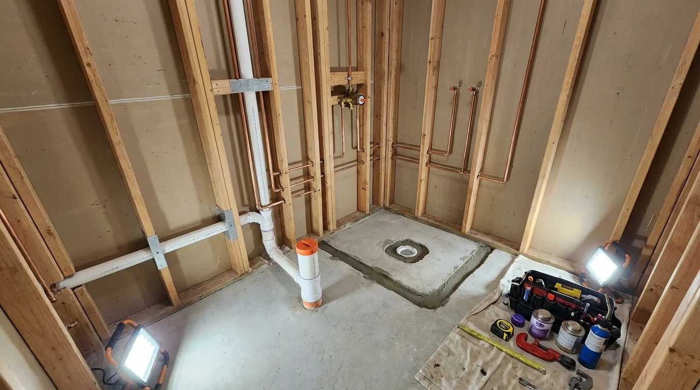 Bathroom rough-in plumbing during remodel by Johns Plumbing LLC in Pima