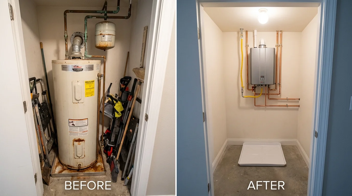 Tank water heater versus wall-mounted tankless unit comparison for Pima, AZ homeowners
