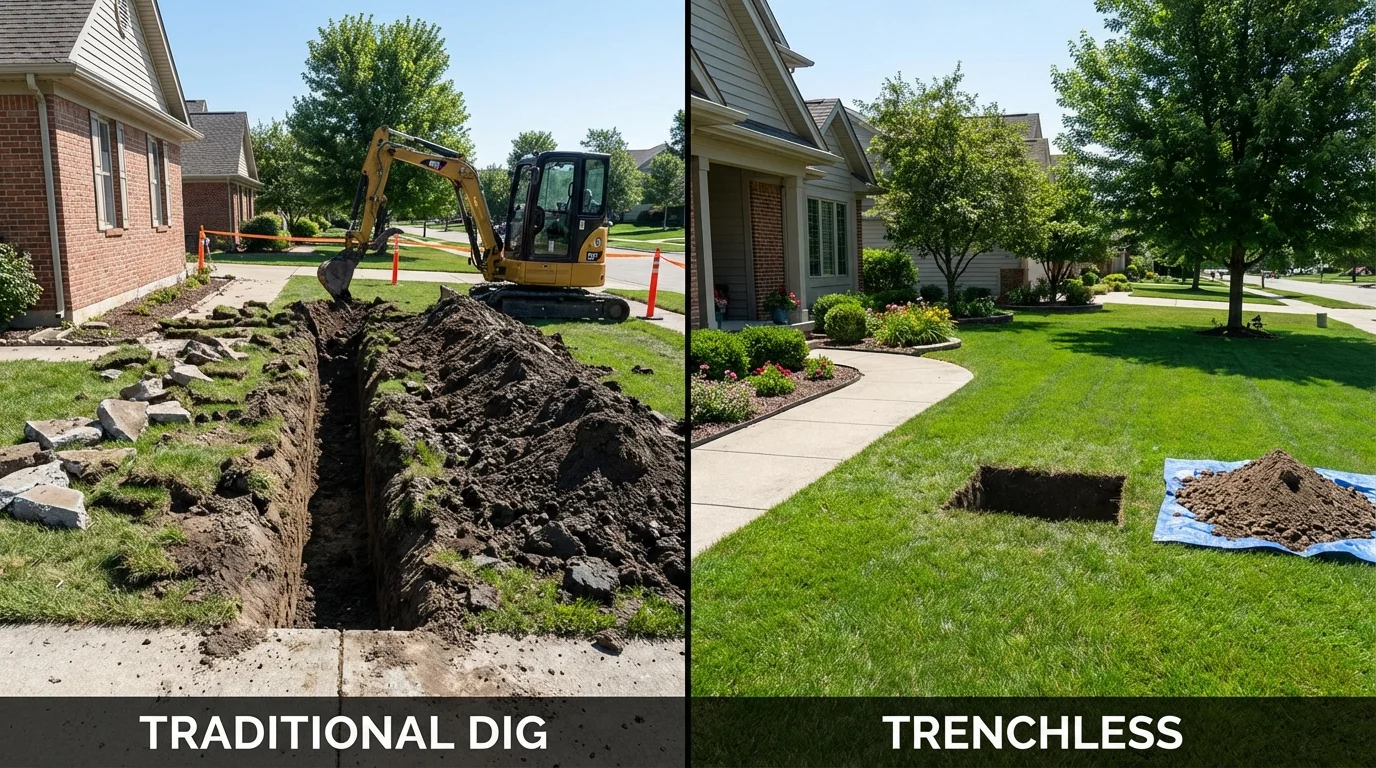 Trenchless sewer repair with minimal yard damage versus traditional excavation in Pima, AZ